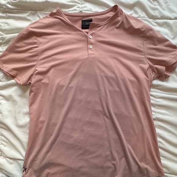 Cuts Clothing Light Salmon Pink Henley Tee - Curve Hem - Picture 1 of 3